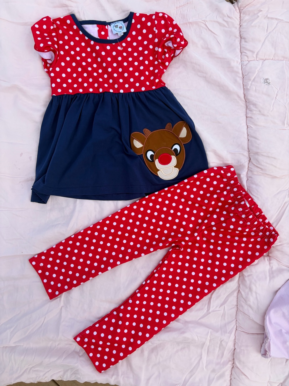 Smock Monkey Red Polka Dot Reindeer Boutique Set 4T
